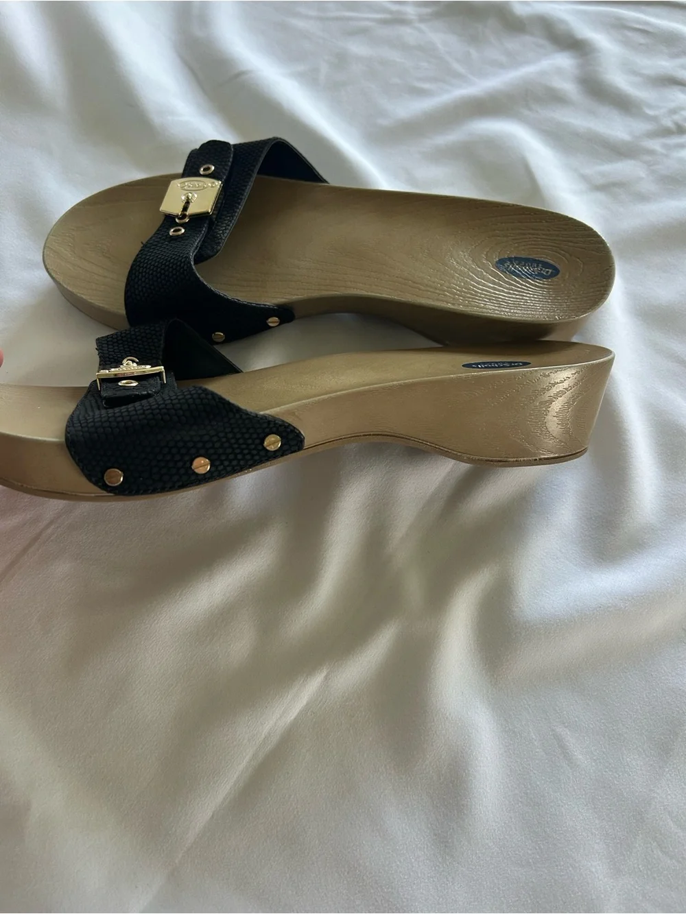 Dr. Scholl’s Classic Black Textured Buckle Slide Sandle Size 9